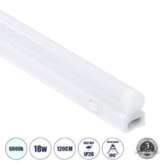 Γραμμικό Φωτιστικό Οροφής Linear LED Τύπου T5 Επεκτεινόμενο 18W 1800lm 180° AC 220-240V IP20 Πάγκου Κουζίνας με Διακόπτη On/Off Μ120 x Π2.2 x Υ3.5cm Ψυχρό Λευκό 6000K - Λευκό - 3 Years Warranty