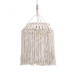 Μακραμέ - Macrame Κρεμαστό Φωτιστικό Οροφής Μονόφωτο 1 x E27 Πλεκτό Χειροποίητο Μπεζ Υφασμάτινο με Σχοινί Φ40 x Υ50cm