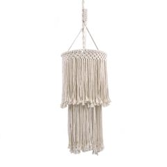 Μακραμέ - Macrame Κρεμαστό Φωτιστικό Οροφής Μονόφωτο 1 x E27 Πλεκτό Χειροποίητο Μπεζ Υφασμάτινο με Σχοινί Φ30 x Υ60cm