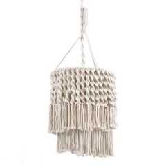 Μακραμέ - Macrame Κρεμαστό Φωτιστικό Οροφής Μονόφωτο 1 x E27 Πλεκτό Χειροποίητο Μπεζ Υφασμάτινο με Σχοινί Φ30 x Υ40cm