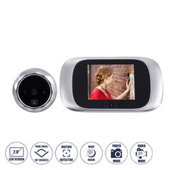 Επαναφορτιζόμενη Ψηφιακή Έξυπνη Camera Εξώπορτας 90° Μοιρών με Έγχρωμη Οθόνη 2.8" Inches - USB - Νυχτερινή Όραση με LED IR - Κουδούνι - Ασημί