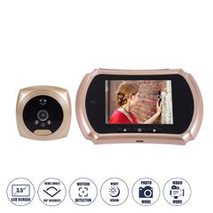 Επαναφορτιζόμενη Ψηφιακή Έξυπνη Camera Εξώπορτας 90° Μοιρών με Έγχρωμη Οθόνη 3.5" Inches - USB - Νυχτερινή Όραση με LED IR - Κουδούνι - Χρυσό