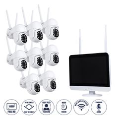 Ασύρματο Καταγραφικό με Οθόνη - 8 x Camera 2MP 1080P WiFi 360° Μοιρών - Αδιάβροχο IP66 - Νυχτερινή Όραση με LED IR - Διπλή Κατέυθυνση Ομιλίας - Ανιχνευτή Κίνησης - Νυχτερινή Λήψη - Λευκό