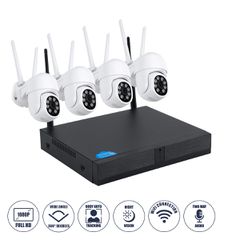 Ασύρματο Καταγραφικό με 4 x Camera 2MP 1080P WiFi  360° Μοιρών - Αδιάβροχο IP66 - Νυχτερινή Όραση με LED IR - Διπλή Κατέυθυνση Ομιλίας - Ανιχνευτή Κίνησης - Νυχτερινή Λήψη - Λευκό
