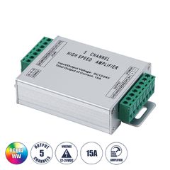 High Speed LED Amplifier 5 Channels - Ενισχυτής Σήματος Υψηλών Ταχυτήτων LED 5 Καναλιών DC 12-24V RGBW+WW Max 360W Μ10.5 x Π6.3 x Υ2.3cm
