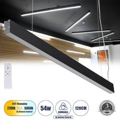 Γραμμικό Κρεμαστό Φωτιστικό Linear LED CCT 54W 6500lm 120° AC 220-240V Μ120 x Π3.5 x Υ7cm - Εναλλαγή Φωτισμού μέσω Τηλεχειριστηρίου All In One Ψυχρό 6000k+Φυσικό 4500k+Θερμό 2700k Dimmable - Μαύρο - 3