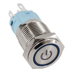 LED Φωτιζόμενος Διακόπτης Χωνευτός - Μπουτόν On/Off Ανοξείδωτος AC 220-240V Αδιάβροχο IP67 Φ18mm με Angel Eye Μπλε