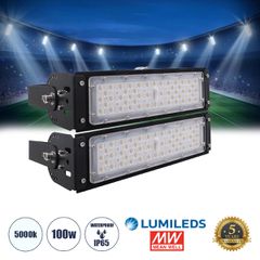 LED Προβολέας Γηπέδου - Φωτιστικό Tunnel 100W 16000LM 75°*135° AC 100-277V IP65 -  Ψυχρό Λευκό 5000K - MeanWell Driver & LumiLEDs Chip - 5 Years Warranty