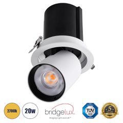 Χωνευτό LED Spot Downlight TrimLess Φ13.5cm 20W 2500lm 36° AC 220-240V IP20 Φ13.5cm x Υ14cm - Στρόγγυλο - Λευκό με Μαύρο Κάτοπτρο - Θερμό Λευκό 2700K - Bridgelux COB - 5 Years Warranty
