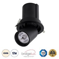 Χωνευτό LED Spot Downlight TrimLess Φ11cm 12W 1560lm 36° AC 220-240V IP20 Φ11cm x Υ11.5cm - Στρόγγυλο - Μαύρο - Φυσικό Λευκό 4500K - Bridgelux COB - 5 Years Warranty