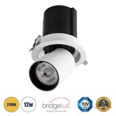 Χωνευτό LED Spot Downlight TrimLess Φ11cm 12W 1500lm 36° AC 220-240V IP20 Φ11cm x Υ11.5cm - Στρόγγυλο - Λευκό με Μαύρο Κάτοπτρο - Θερμό Λευκό 2700K - Bridgelux COB - 5 Years Warranty