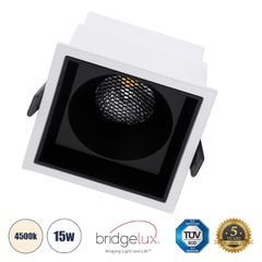 Χωνευτό LED Spot Downlight TrimLess Μ10.4xΠ10.4cm 15W 1950lm 38° AC 220-240V IP20 Μ10.4 x Π10.4 x Υ6.5cm - Τετράγωνο - Λευκό με Μαύρο Κάτοπτρο & Anti-Glare HoneyComb - Φυσικό Λευκό 4500K - Bridgelux C