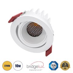 Χωνευτό LED Spot Downlight TrimLess Φ8.5cm 10W 1250lm 38° AC 220-240V IP20 Φ8.5 x Υ6.6cm - Στρόγγυλο - Κινούμενο - Λευκό & Anti-Glare HoneyComb - Θερμό Λευκό 2700K - Bridgelux COB - 5 Years Warranty