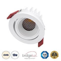 Χωνευτό LED Spot Downlight TrimLess Φ8.5cm 10W 1300lm 38° AC 220-240V IP20 Φ8.5 x Υ6.6cm - Στρόγγυλο - Κινούμενο - Λευκό & Anti-Glare HoneyComb - Φυσικό Λευκό 4500K - Bridgelux COB - 5 Years Warranty