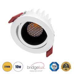 Χωνευτό LED Spot Downlight TrimLess Φ8.5cm 10W 1250lm 38° AC 220-240V IP20 Φ8.5 x Υ6.6cm - Στρόγγυλο - Κινούμενο - Λευκό με Μαύρο Κάτοπτρο & Anti-Glare HoneyComb - Θερμό Λευκό 2700K - Bridgelux COB -