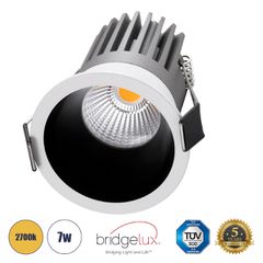 Χωνευτό LED Spot Downlight TrimLess Φ6cm 7W 875lm 38° AC 220-240V IP20 Φ6 x Υ7.8cm - Στρόγγυλο - Λευκό με Μαύρο Κάτοπτρο - Θερμό Λευκό 2700K - Bridgelux COB - 5 Years Warranty