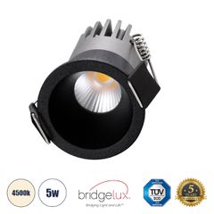 Χωνευτό LED Spot Downlight TrimLess Φ4cm 5W 650lm 38° AC 220-240V IP20 Φ4 x Υ5.9cm - Στρόγγυλο - Μαύρο - Φυσικό Λευκό 4500K - Bridgelux COB - 5 Years Warranty