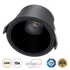 Χωνευτό LED Spot Downlight TrimLess Φ10.4cm 15W 1950lm 38° AC 220-240V IP20 Φ10.4 x Υ6.5cm - Στρόγγυλο - Μαύρο & Anti-Glare HoneyComb - Φυσικό Λευκό 4500K - Bridgelux COB - 5 Years Warranty