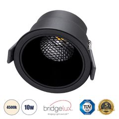 Χωνευτό LED Spot Downlight TrimLess Φ8.4cm 10W 1300lm 38° AC 220-240V IP20 Φ8.4 x Υ5.9cm - Στρόγγυλο - Μαύρο & Anti-Glare HoneyComb - Φυσικό Λευκό 4500K - Bridgelux COB - 5 Years Warranty