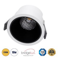 Χωνευτό LED Spot Downlight TrimLess Φ8.4cm 10W 1250lm 38° AC 220-240V IP20 Φ8.4 x Υ5.9cm - Στρόγγυλο - Λευκό με Μαύρο Κάτοπτρο & Anti-Glare HoneyComb - Θερμό Λευκό 2700K - Bridgelux COB - 5 Years Warr