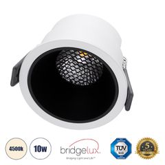 Χωνευτό LED Spot Downlight TrimLess Φ8.4cm 10W 1300lm 38° AC 220-240V IP20 Φ8.4 x Υ5.9cm - Στρόγγυλο - Λευκό με Μαύρο Κάτοπτρο & Anti-Glare HoneyComb - Φυσικό Λευκό 4500K - Bridgelux COB - 5 Years War