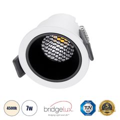 Χωνευτό LED Spot Downlight TrimLess Φ6.4cm 7W 910lm 38° AC 220-240V IP20 Φ6.4 x Υ4.9cm - Στρόγγυλο - Λευκό με Μαύρο Κάτοπτρο & Anti-Glare HoneyComb - Φυσικό Λευκό 4500K - Bridgelux COB - 5 Years Warra