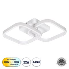 Φωτιστικό Οροφής Design LED CCT 22W 2640lm 300° AC 220-240V - Εναλλαγή Φωτισμού μέσω Διακόπτη On/Off All In One Ψυχρό 6000k+Φυσικό 4500k+Θερμό 2700k Μ40 x Π24 x Υ7cm - Λευκό
