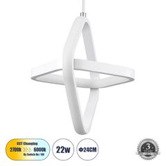 Κρεμαστό Φωτιστικό Οροφής Design LED CCT 22W 2640lm 300° AC 220-240V - Εναλλαγή Φωτισμού μέσω Διακόπτη On/Off All In One Ψυχρό 6000k+Φυσικό 4500k+Θερμό 2700k Μ24 x Π22 x Υ24cm - Λευκό