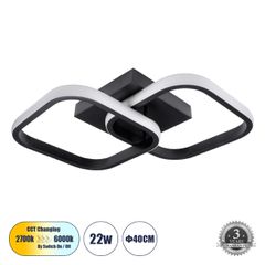 Φωτιστικό Οροφής Design LED CCT 22W 2640lm 300° AC 220-240V - Εναλλαγή Φωτισμού μέσω Διακόπτη On/Off All In One Ψυχρό 6000k+Φυσικό 4500k+Θερμό 2700k Μ40 x Π24 x Υ7cm - Μαύρο