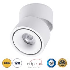 Επιφανειακό LED Spot Downlight Φ10cm 12W 1500lm 36° AC 220-240V IP20 Φ10 x Υ10.5cm - Στρόγγυλο - Λευκό - Θερμό Λευκό 2700K - Bridgelux COB - 5 Years Warranty