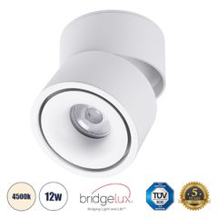 Επιφανειακό LED Spot Downlight Φ10cm 12W 1560lm 36° AC 220-240V IP20 Φ10 x Υ10.5cm - Στρόγγυλο - Λευκό - Φυσικό Λευκό 4500K - Bridgelux COB - 5 Years Warranty