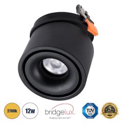 Χωνευτό LED Spot Downlight TrimLess Φ10cm 12W 1500lm 36° AC 220-240V IP20 Φ10 x Υ8.2cm - Στρόγγυλο - Μαύρο - Θερμό Λευκό 2700K - Bridgelux COB - 5 Years Warranty