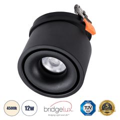 Χωνευτό LED Spot Downlight TrimLess Φ10cm 12W 1560lm 36° AC 220-240V IP20 Φ10 x Υ8.2cm - Στρόγγυλο - Μαύρο - Φυσικό Λευκό 4500K - Bridgelux COB - 5 Years Warranty