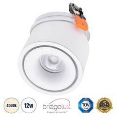 Χωνευτό LED Spot Downlight TrimLess Φ10cm 12W 1560lm 36° AC 220-240V IP20 Φ10 x Υ8.2cm - Στρόγγυλο - Λευκό - Φυσικό Λευκό 4500K - Bridgelux COB - 5 Years Warranty