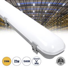 LED Γραμμικό Βιομηχανικό Φωτιστικό Tri-Proof 150cm 72W 8162lm 120° AC 220-240V Αδιάβροχο IP65 Μ150 x Π6 x Υ4cm Θερμό Λευκό 2700K - 3 Years Warranty