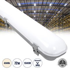 LED Γραμμικό Βιομηχανικό Φωτιστικό Tri-Proof 150cm 72W 8306lm 120° AC 220-240V Αδιάβροχο IP65 Μ150 x Π6 x Υ4cm Φυσικό Λευκό 4500K - 3 Years Warranty