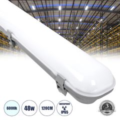 LED Γραμμικό Βιομηχανικό Φωτιστικό Tri-Proof 120cm 48W 5617lm 120° AC 220-240V Αδιάβροχο IP65 Μ120 x Π6 x Υ4cm Ψυχρό Λευκό 6000K - 3 Years Warranty