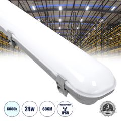 LED Γραμμικό Βιομηχανικό Φωτιστικό Tri-Proof 60cm 24W 2785lm 120° AC 220-240V Αδιάβροχο IP65 Μ60 x Π10.5 x Υ8cm Ψυχρό Λευκό 6000K - 3 Years Warranty