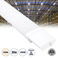 LED Γραμμικό Βιομηχανικό Φωτιστικό Tri-Proof 120cm 36W 3987lm 120° AC 220-240V Αδιάβροχο IP65 Μ120 x Π6 x Υ4cm Φυσικό Λευκό 4500K - 3 Years Warranty