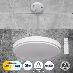 Κρεμαστή Πλαφονιέρα Οροφής LED CCT 76W 8372lm 120° AC 220-240V - Εναλλαγή Φωτισμού μέσω Τηλεχειριστηρίου All In One Ψυχρό Λευκό 6000k+Φυσικό Λευκό 4500k+Θερμό Λευκό 2700k Dimmable Φ45cm - Λευκό - 3 Ye