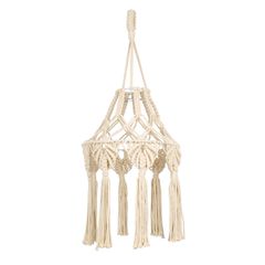 Καπέλο Φωτιστικού Boho - Μακραμέ Πλεκτό Χειροποίητο Μπεζ Υφασμάτινο με Σχοινί Φ30 x Υ70cm