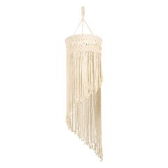 Καπέλο Φωτιστικού Boho - Μακραμέ Πλεκτό Χειροποίητο Μπεζ Υφασμάτινο με Σχοινί Φ30 x Υ120cm