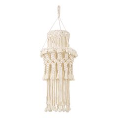 Καπέλο Φωτιστικού Boho - Μακραμέ Πλεκτό Χειροποίητο Μπεζ Υφασμάτινο με Σχοινί Φ30 x Υ90cm