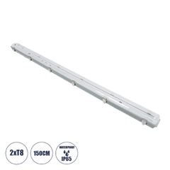 2 x 150cm T8 Tri-Proof Πλαστικό PC Σκαφάκι με Μεταλλικά Clips για 2 x Λάμπες Φθορίου LED Τροφοδοσίας Ενός Άκρου Αδιάβροχο IP65