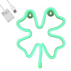 Φωτιστικό Ταμπέλα Φωτεινή Επιγραφή NEON LED Σήμανσης FOUR LEAF CLOVER 5W με Καλώδιο Τροφοδοσίας USB - Μπαταρίας 3xAAA (Δεν Περιλαμβάνονται) - Πράσινο