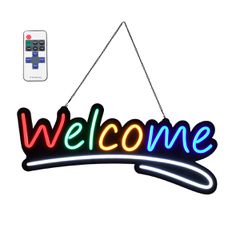 Φωτιστικό Ταμπέλα Φωτεινή Επιγραφή NEON LED Σήμανσης Animated WELCOME 30W AC 230V με Διακόπτη On/Off και Ασύρματο Χειριστήριο IR Κόκκινο - Πράσινο - Κίτρινο - Μπλε - Λευκό