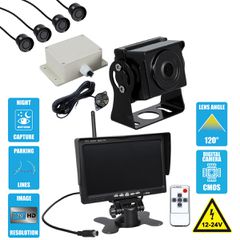 Έγχρωμη Κάμερα 720p CMOS HD Οπισθοπορείας Αυτοκινήτου-Φορτηγού DC 12-24V 170° με Οθόνη 7" DC 12-24V Night Capture με Parking Lines - Ασύρματο Χειριστήριο και ΚΙΤ Παρκαρίσματος με 4 Αισθητήρες Αδιάβροχ