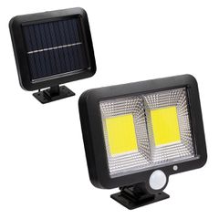 Αυτόνομος Ηλιακός Προβολέας LED 108 2 x COB 25W 1400lm με Ενσωματωμένη Μπαταρία 2400mAh - Φωτοβολταϊκό Πάνελ με Αισθητήρα Ημέρας-Νύχτας - PIR Αισθητήρα Κίνησης Αδιάβροχο IP65 Ψυχρό Λευκό 6000K