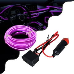 TUBE 360° Degree Διακοσμητική EL-Wire Neon Αυτοκινήτου Κορδόνι ΣΕΤ 3m 1W/3m 30lm/m 360° DC 12V με Βύσμα Αναπτήρα Αυτοκινήτου Αδιάβροχη IP68 Μωβ-thumb-1