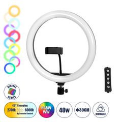 Professional Digital Ring Light Φ30cm LED SMD 40W 4000lm 180° DC 5V με Καλώδιο Τροφοδοσίας USB - Ενσωματωμένο Χειριστήριο Εναλλαγής Χρωμάτων & 1 Βάση Τηλεφώνου - Πολύχρωμο RGBW+WW Dimmable